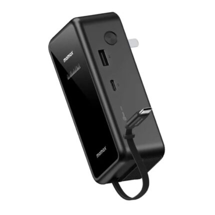 Momax 1-Pac⁺ 10000mAh 3-in-1 hybrid GaN battery pack with built-in retractable cable front view