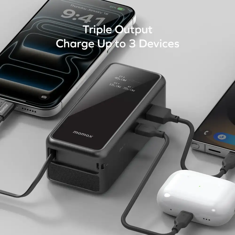 Momax 1-Pac⁺ hybrid GaN power bank lifestyle daily use travel