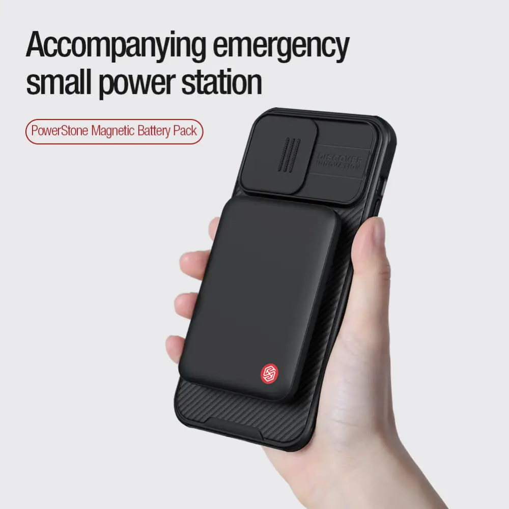 Nillkin NKT21 MagSafe PowerStone 5000mAh magnetic battery pack in hand portable wireless charging