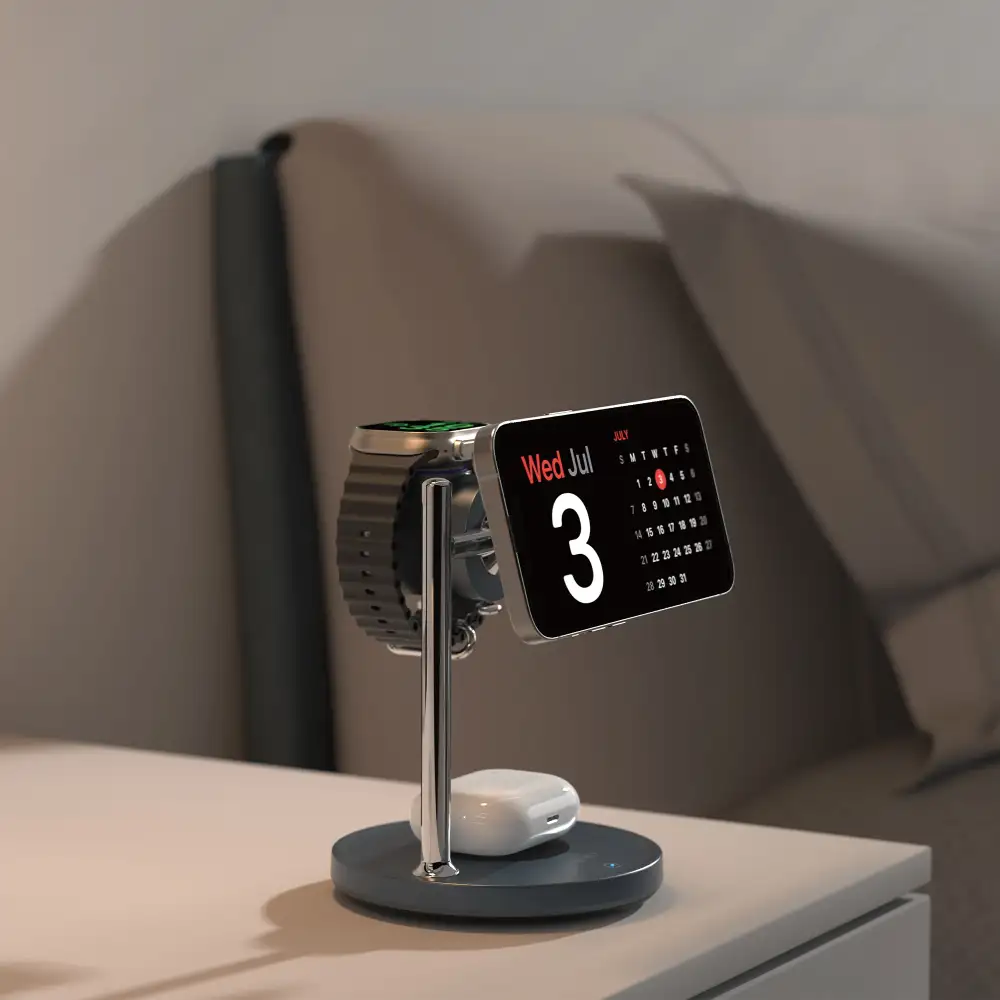 WiWU Qi2 3-in-1 wireless charger charging multiple devices