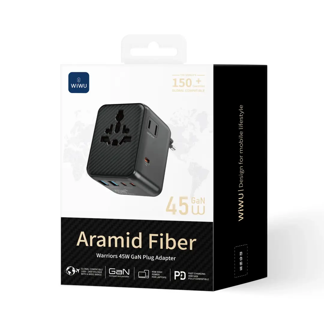 WiWU Wi-UA010 45W GaN universal adapter USB-C and USB-A ports detail