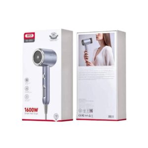 XO CF2 1600W hair dryer box packaging front and back view bright blue EU plug product details