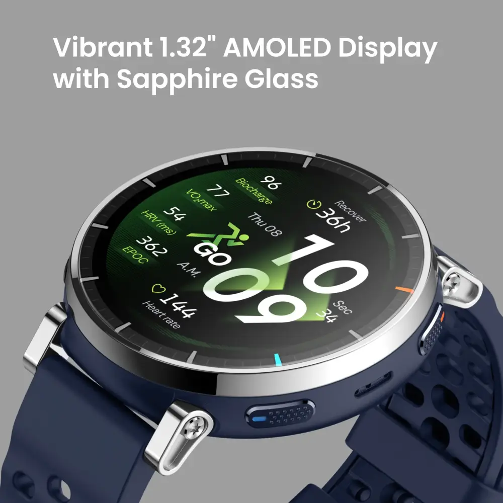 Amazfit Active 3 1.32" AMOLED 5 ATM Premium Smartwatch Amazfit Active 3 1.32 inch AMOLED display smartwatch with sapphire glass and stainless steel premium design