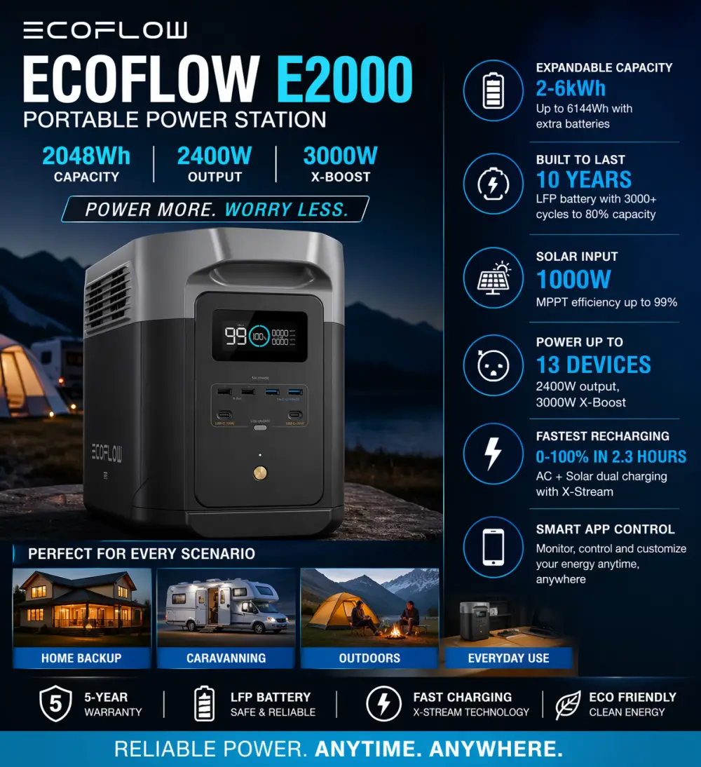 EcoFlow E2000 Portable Power Station 2048Wh 2400W Output