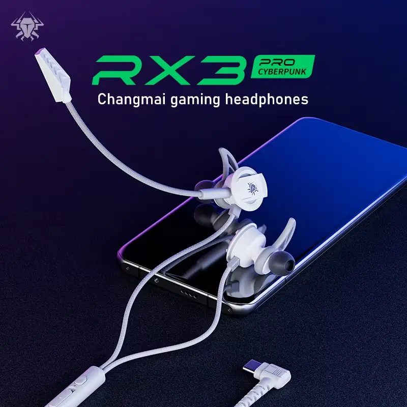 PLEXTONE RX3 Pro Cyberpunk In-Ear Gaming Earphone PLEXTONE RX3 Pro Cyberpunk in-ear gaming earphone white color with mobile setup and low latency wired design