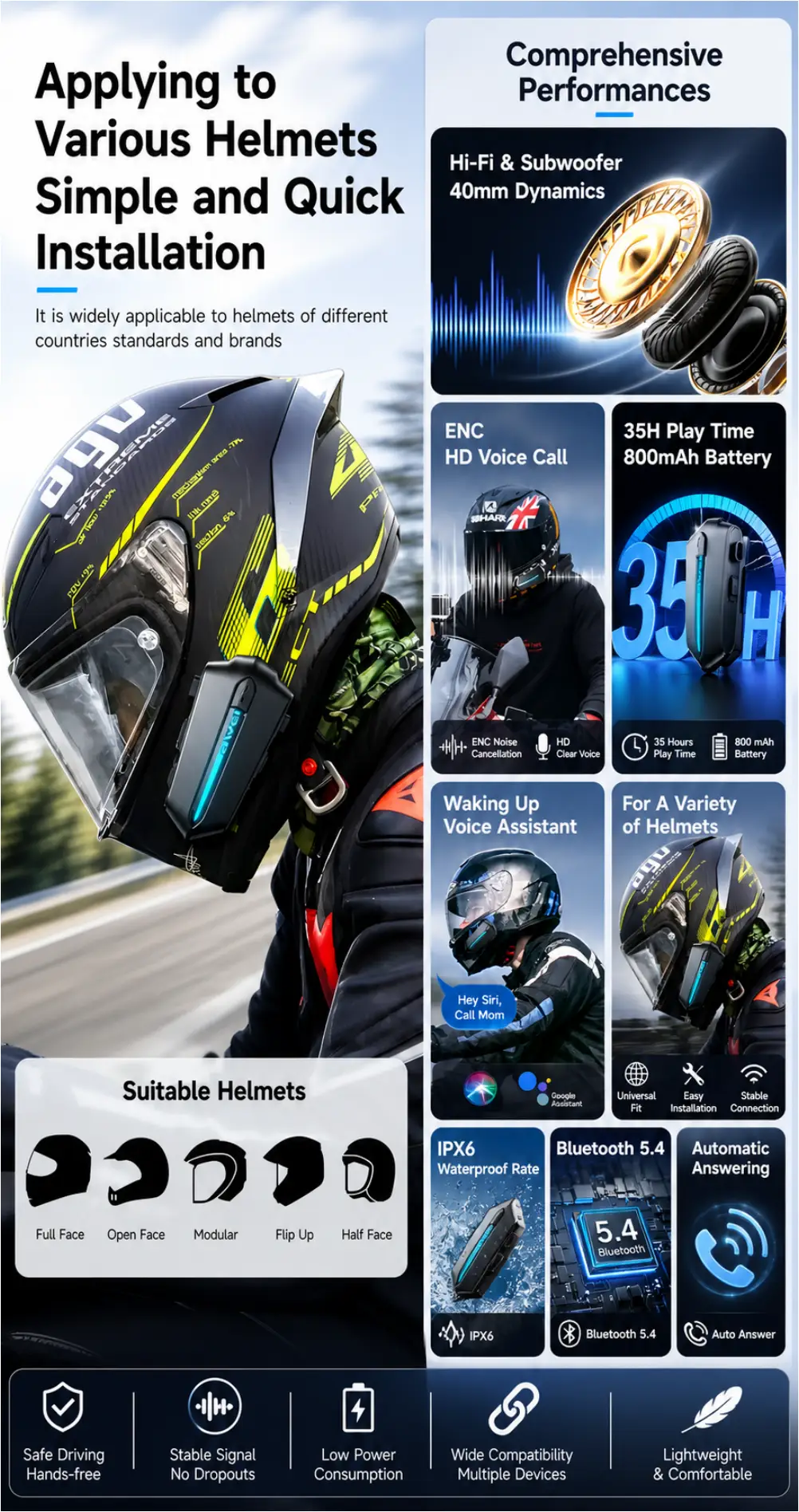 Awei VS1 helmet bluetooth headset compact rider design