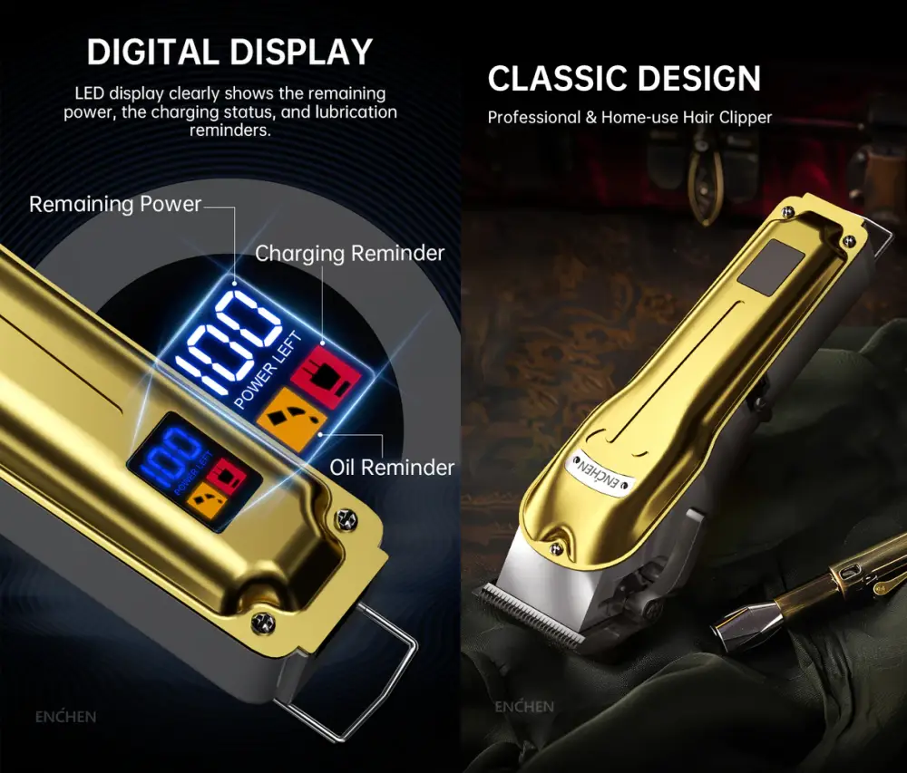 ENCHEN Boost 3 metal hair clipper with digital LED display and professional cordless trimmer design