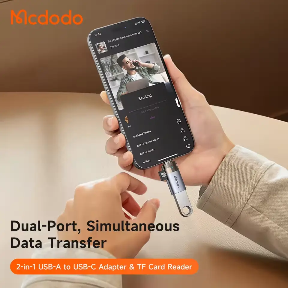 mcdodo ot 760 usb c otg adapter tf card reader dual port data transfer