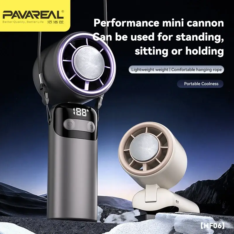PAVAREAL HF06 3600mAh turbo cooling mini fan with portable handheld design digital display and powerful high speed airflow for travel and outdoor use