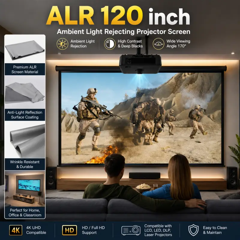 120 Inch Ambient Light Rejecting Projector Screen (ALR) ALR 120 Inch Ambient Light Rejecting Projector Screen with 4K UHD Support for Home Theater and Office Use