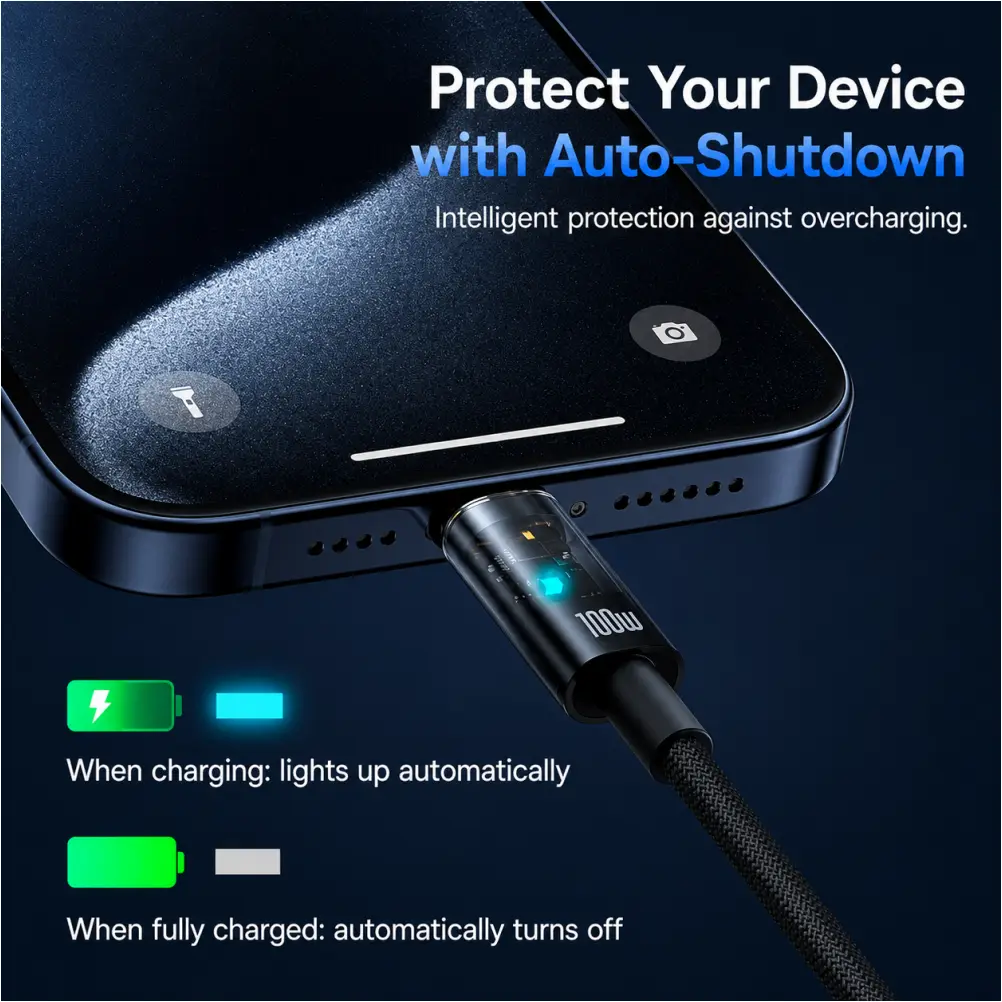 Baseus Explorer Charging Cable Type-c to Type-c 100W with Auto Shutdown 1m Cluster Black P10319703111-00 Baseus Explorer charging cable design