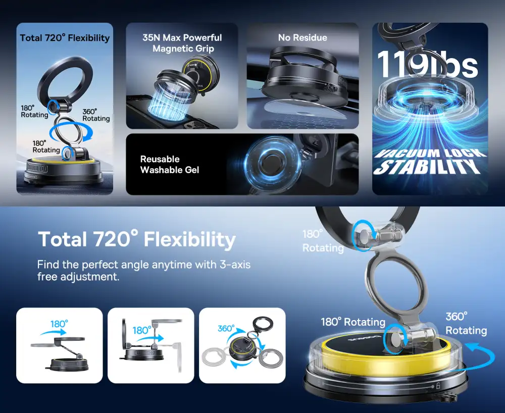 Baseus PrimeTrip VC2 720° Flexible Magnetic Car Mount Holder Baseus PrimeTrip VC2 Flex Magnetic Car Mount Holder with 720° Rotation