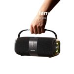 BYZ 602 portable Bluetooth speaker with handheld carrying strap and powerful stereo sound