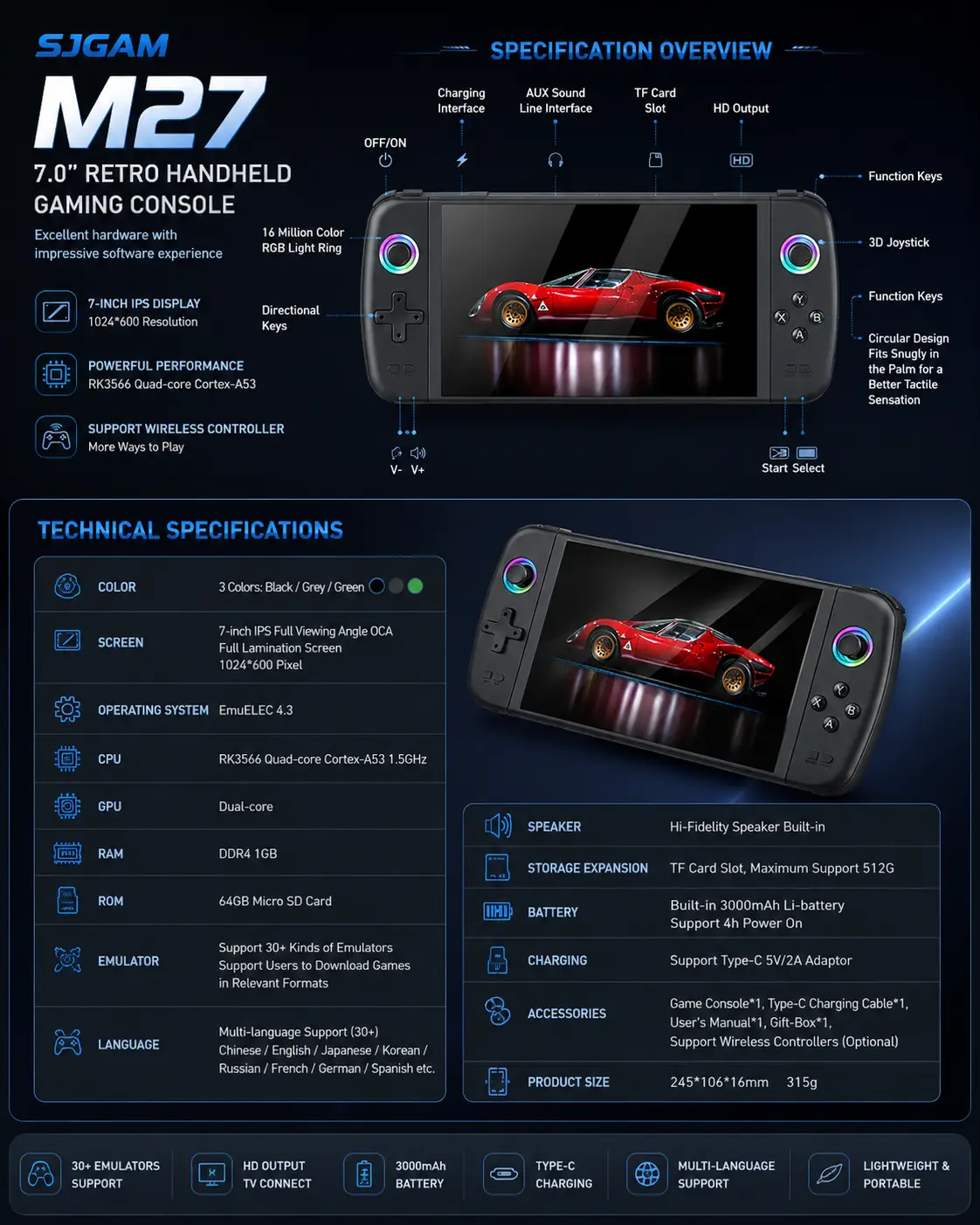 SJGAM M27 7 Inch Retro Handheld Gaming Console SJGAM M27 7 Inch Retro Handheld Gaming Console