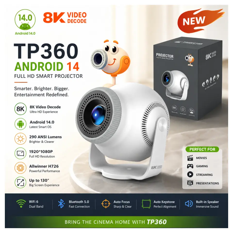 TP360 Android 14 Full HD Projector 1080P 290 ANSI Lumens TP360 Android 14 Full HD Projector 1080P 290 ANSI Lumens