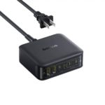 Baseus EnerFill FH21 120W 6 port desktop charging station with AC power cord showing 4 USB-C and 2 USB-A ports.