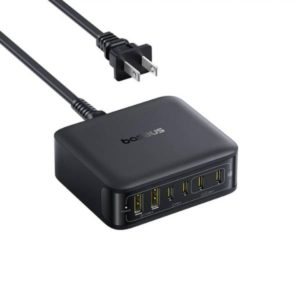 Baseus EnerFill FH21 120W 6 port desktop charging station with AC power cord showing 4 USB-C and 2 USB-A ports.