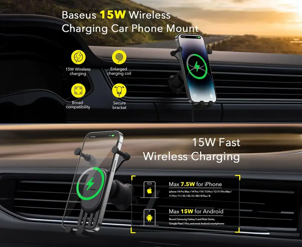Baseus Stable Pro Gravitational 15W Wireless Car Phone Mount