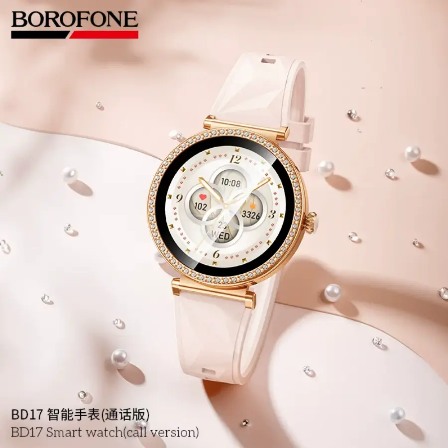 BOROFONE BD17 Bluetooth Calling Smart Watch in Pink with Rose Gold Case