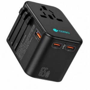 COTECi 88005 65W GaN Universal Travel Charger Adapter with Dual USB-C + USB-A