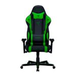 Front view of the DXRacer Razer Special Edition Gaming Chair GC-R188-NE-Y3-329 with black and green PU leather upholstery