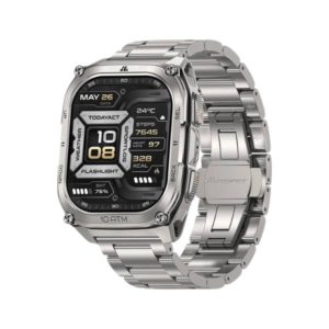 Kospet Tank M4 Special Edition Smart Watch with silver stainless steel strap and 1.96-inch AMOLED display