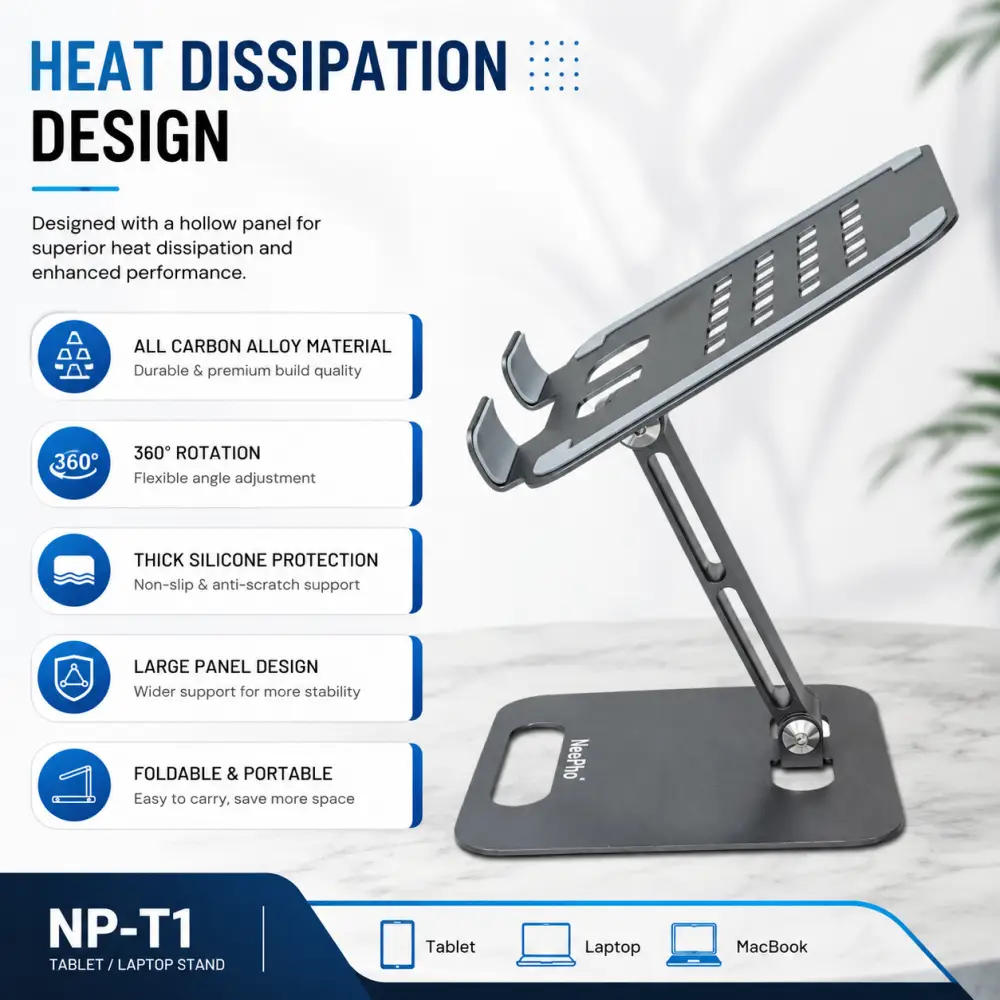 NeePho NP T1 adjustable metal tablet and laptop stand with heat dissipation design