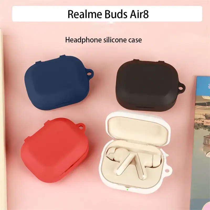 Realme Buds Air8 Protective Soft Silicone Case Cover in Black, Blue, Red and White Colors with Precision Fit