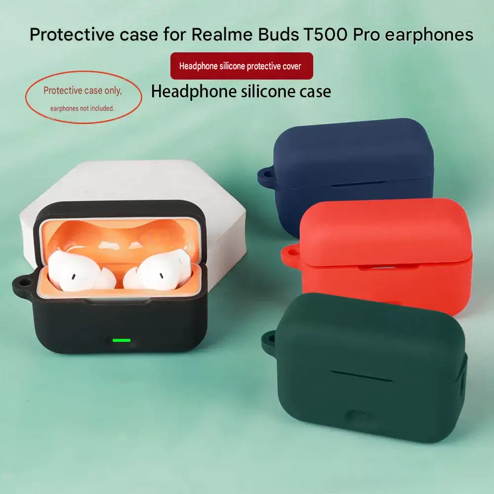 Realme Buds T500 Pro Protective Silicone Case Cover available in Black, Red, Dark Blue, and Dark Green colors