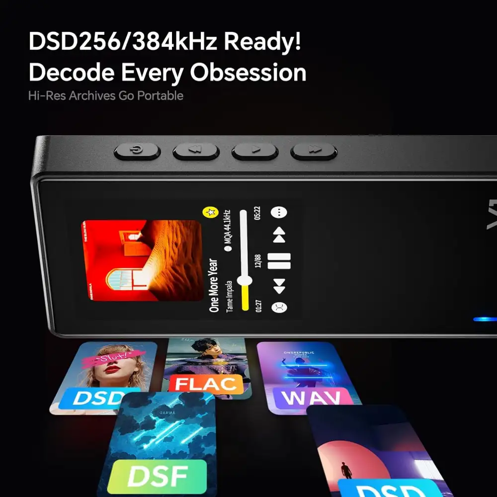 TempoTec Variations V1 portable Hi-Res music player supporting DSD256, 384kHz PCM, and FLAC, WAV, and DSF audio playback