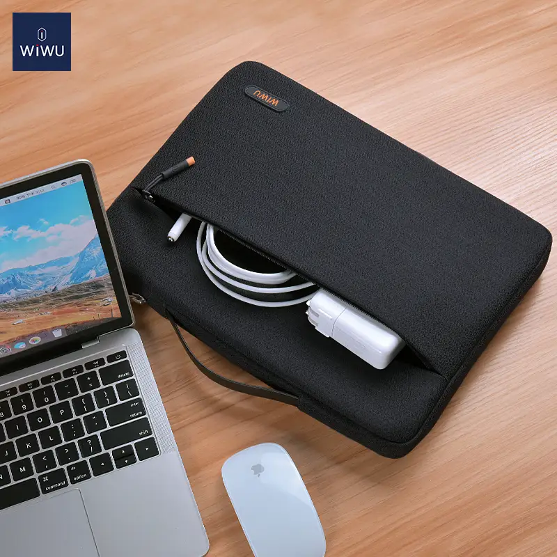 WiWU Pilot Laptop Sleeve in black showing the front pocket storage