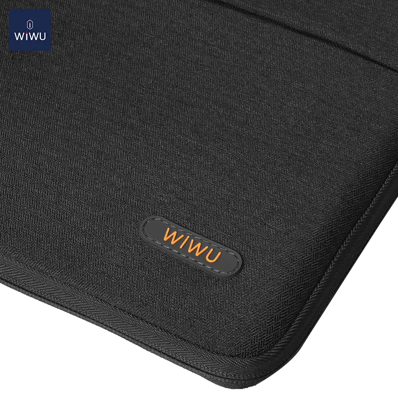 Close-up of the WiWU Pilot Laptop Sleeve showing premium textured water-resistant fabric and logo