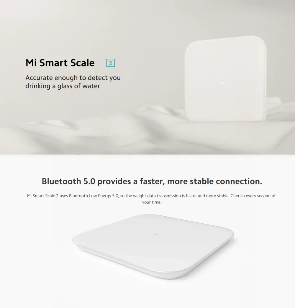 Xiaomi Mi Smart Scale 2 Bluetooth 5.0 Body Weight Scale Xiaomi Mi Smart Scale 2 with Bluetooth 5.0, high-precision sensors, and smart weight tracking