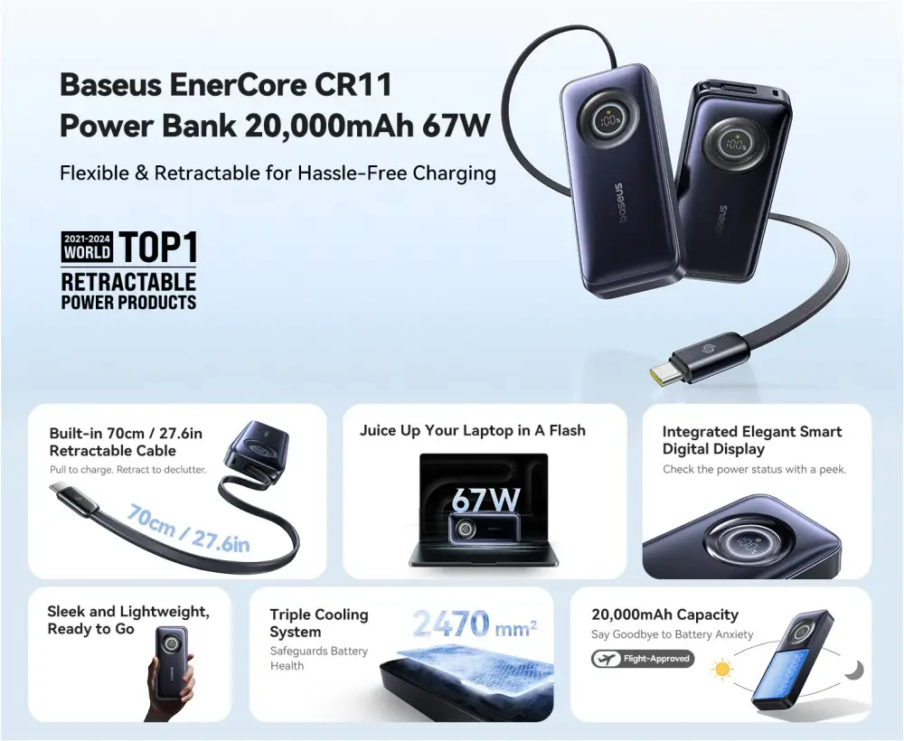 Baseus EnerCore CR11 20000mAh 67W Power Bank Baseus Fast Charging Power Bank