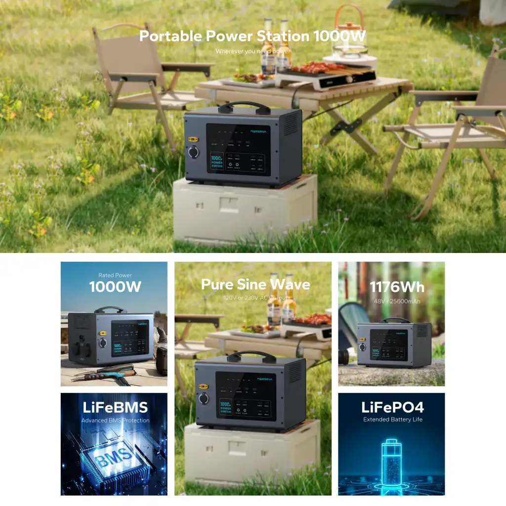 Marsriva MP10 1000W Portable Power Station Marsriva MP10 1000W Portable Power Station with 1008Wh LiFePO4 battery