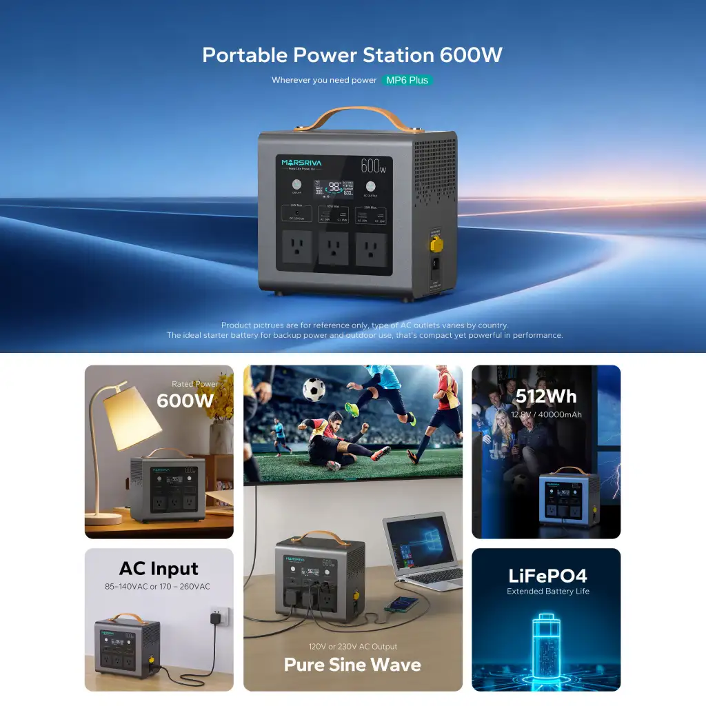 Marsriva MP6 Plus 600W Portable Power Station 512Wh Marsriva MP6 Plus 600W Portable Power Station 512Wh