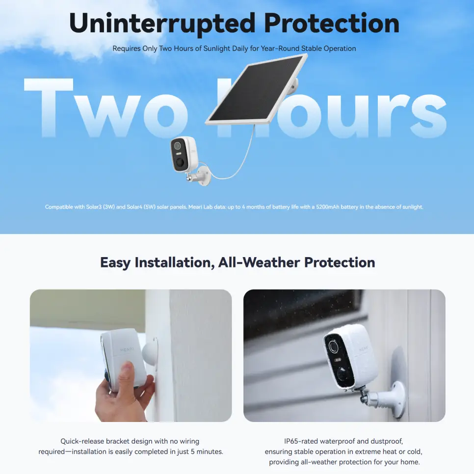 Meari N1 outdoor security camera with solar charging and IP65 weather protection