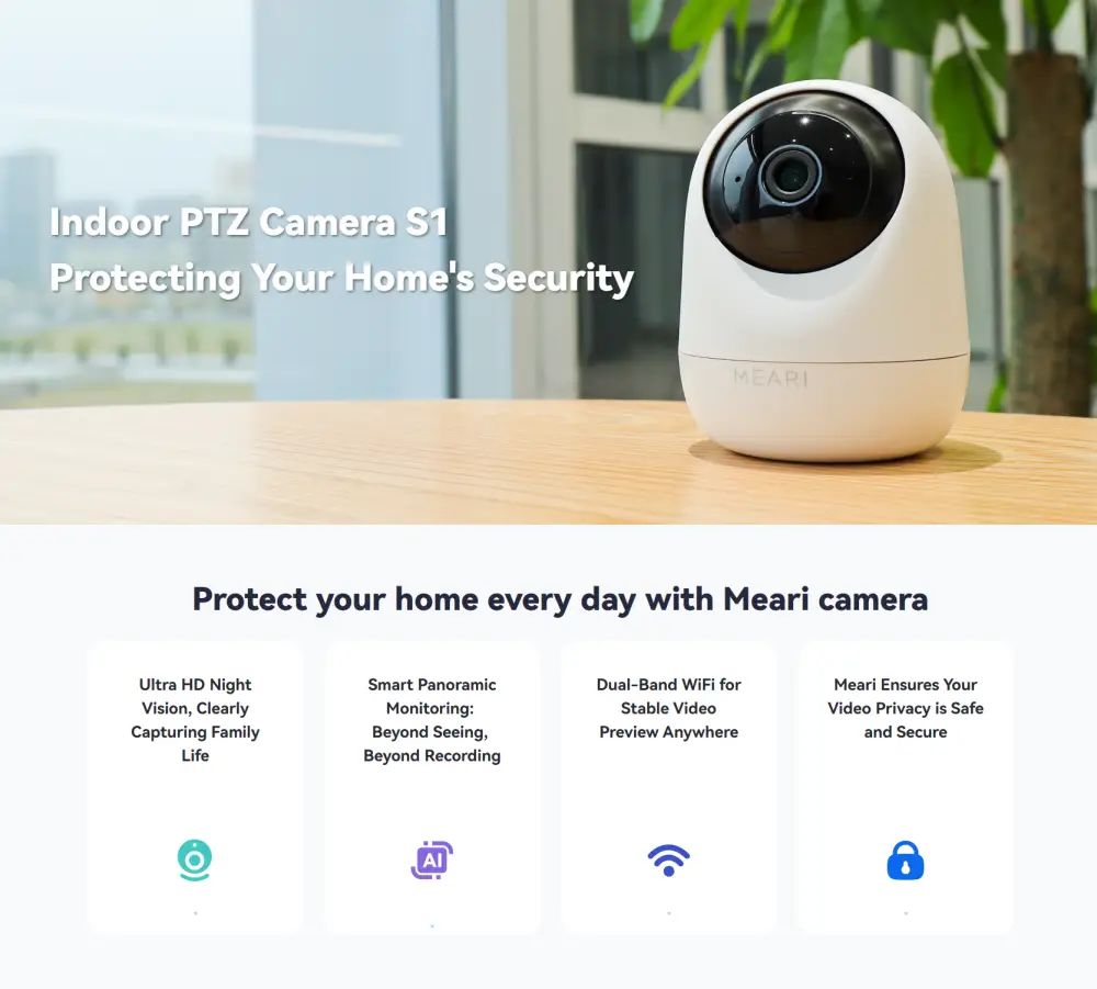 Meari S1 3MP Indoor PTZ Smart WiFi Camera Meari S1 3MP indoor PTZ smart WiFi camera with night vision, AI monitoring and dual-band WiFi