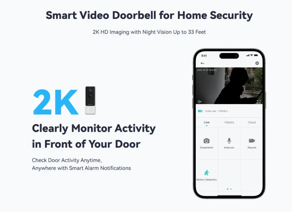 Meari Video Doorbell B1 2K HD smart monitoring with night vision and mobile app