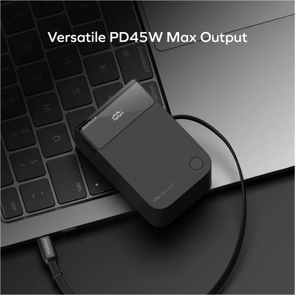 Momax 1-Pac Pass Mini⁺ 10000mAh 2in1 Battery Pack with Built-in Retractable Cable