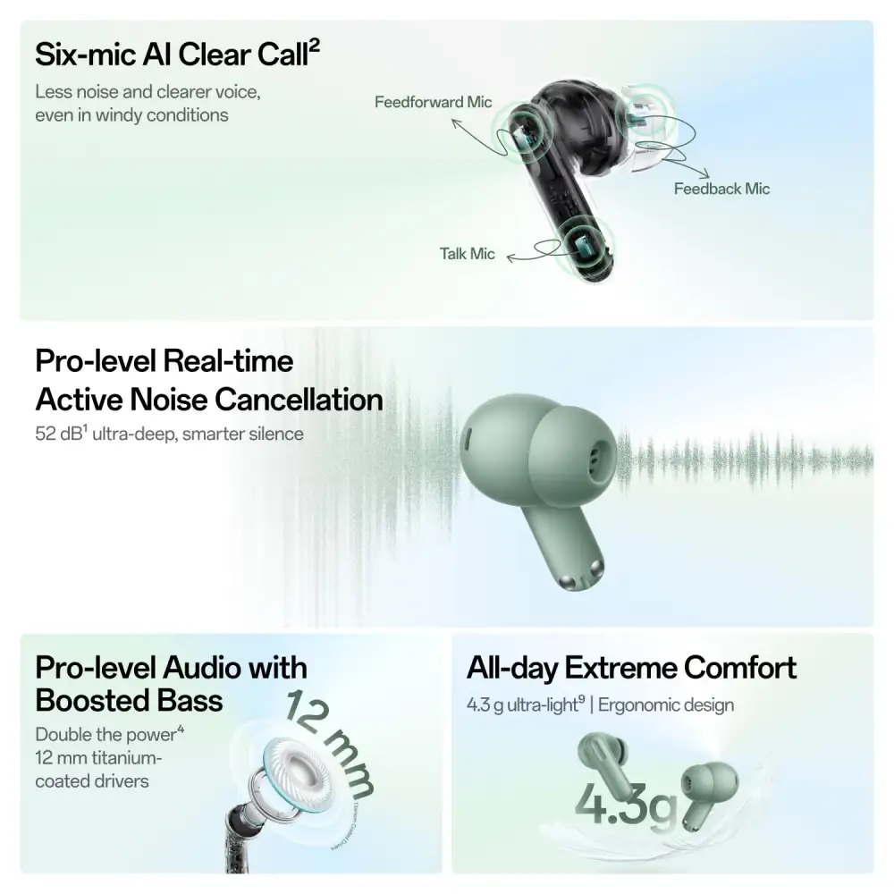 OnePlus Nord Buds 4 TWS Earbuds with 52dB ANC OnePlus Nord Buds 4 with 52dB ANC, 6-mic AI clear calls and 12mm driver