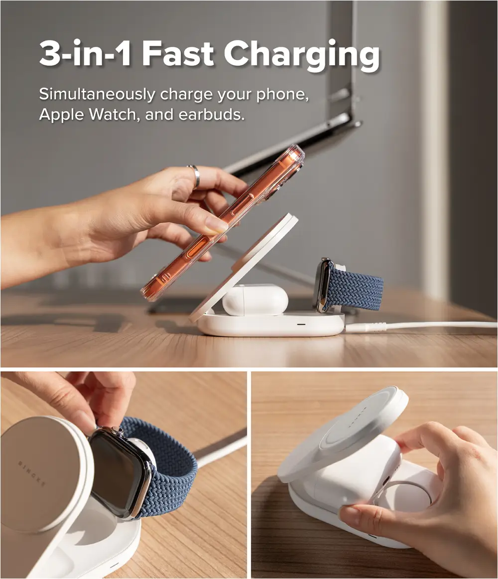 Ringke Qi2 25W 3 in 1 Foldable Magnetic Wireless Charging Stand