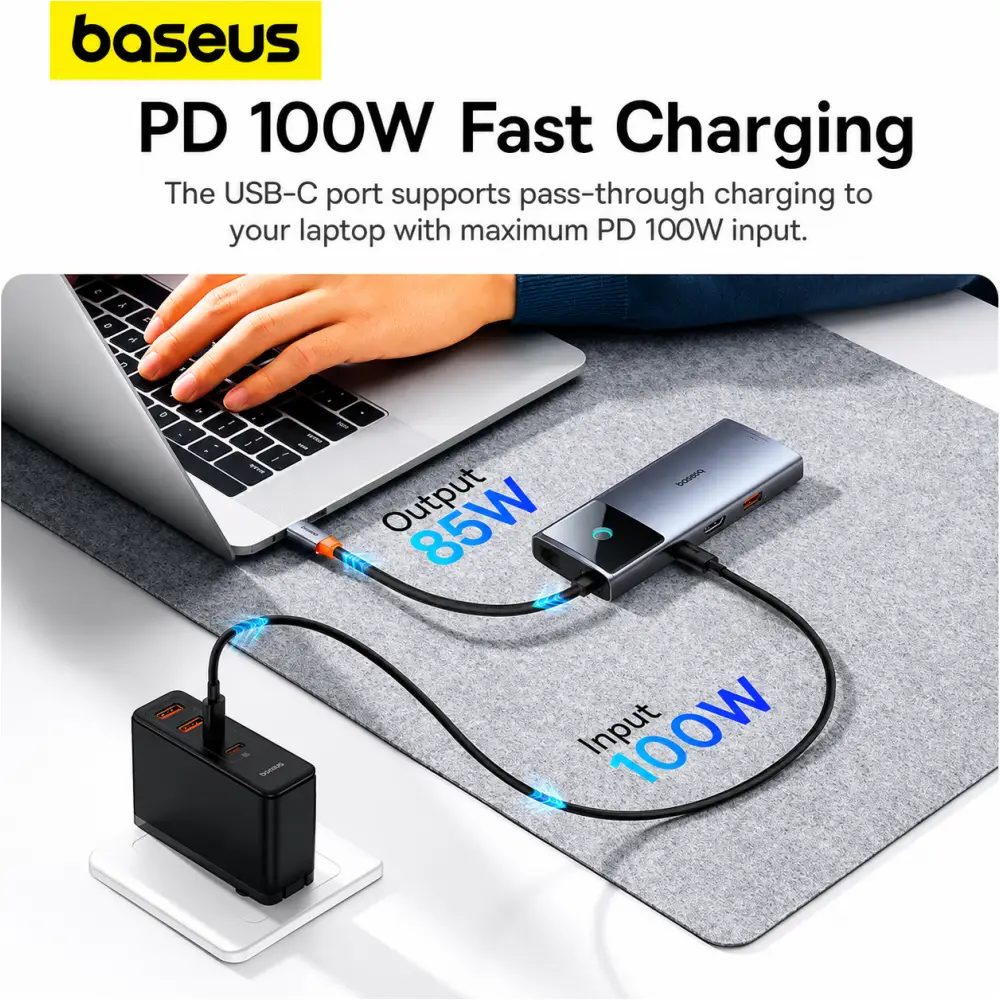 Baseus Metal Gleam Series II BS-OH099 6-in-1 USB-C Hub for Laptop Desk Setup with Powerful Charging Baseus Metal Gleam Series II Hub