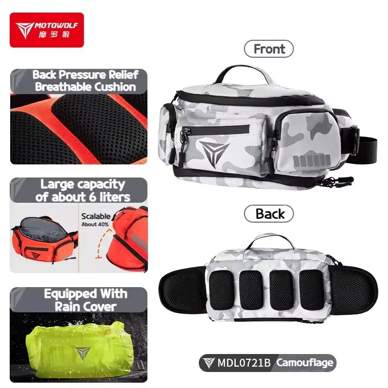 Motowolf MDL0721 Motorcycle Waist Bag Camouflage Features
