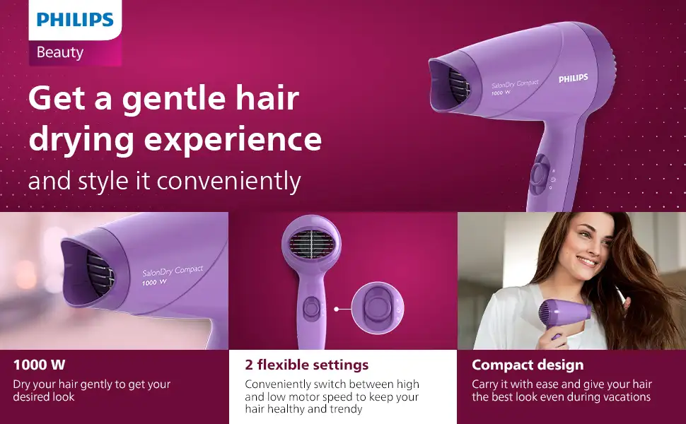 Philips HP8100/46 1000W Hair Dryer Features Philips HP8100/46 1000W Hair Dryer Features and Compact Design