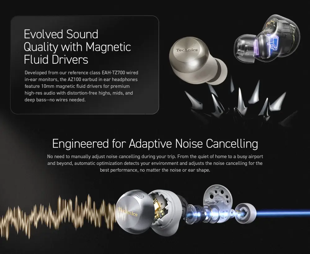 Technics EAH-AZ100 Magnetic Fluid Driver and Adaptive Noise Cancelling