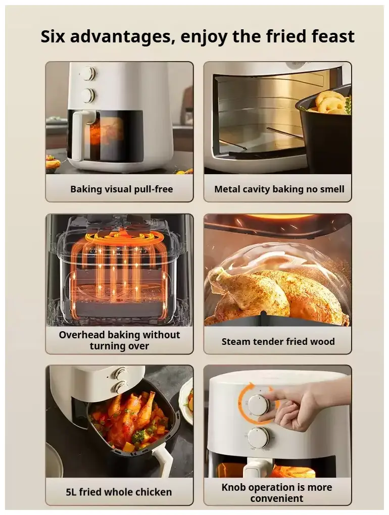 TQIU V2 5L Air Fryer six cooking features and adjustable controls