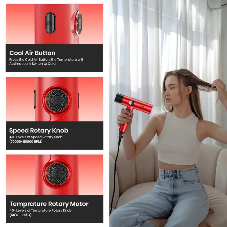 VGR V-401 Hair Dryer with cool air button and adjustable speed temperature controls