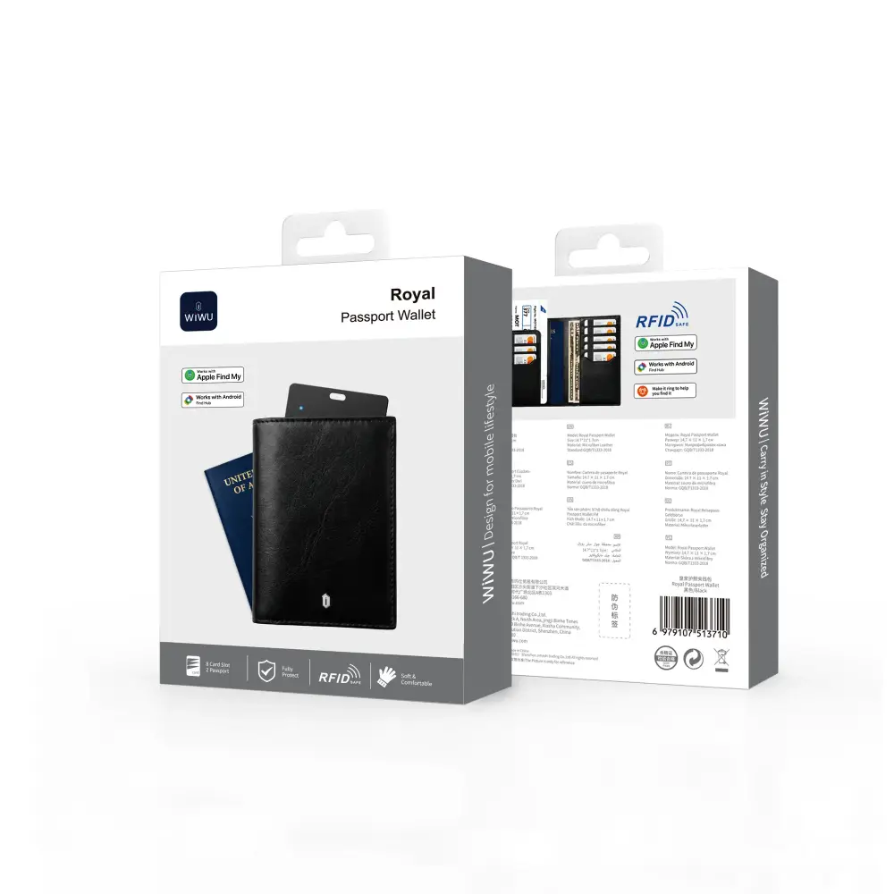 WiWU Royal Passport Wallet with RFID Protection and Find My Card Slot packaging