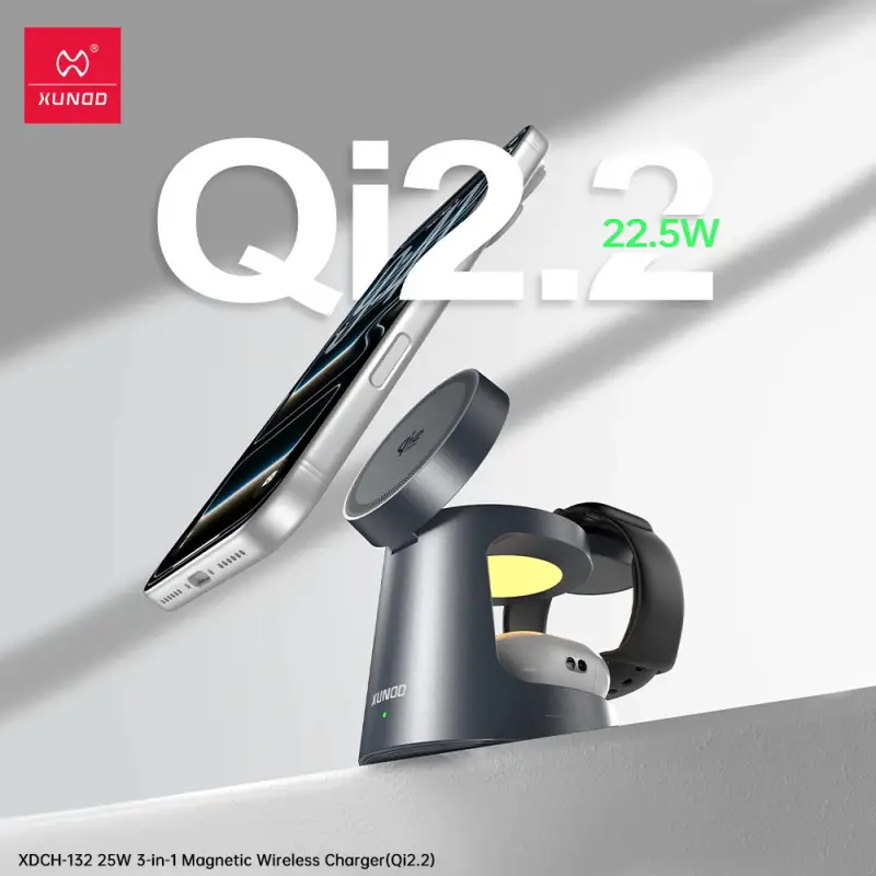 XUNDD XDCH-132 25W 3-in-1 Magnetic Wireless Charger XUNDD XDCH-132 25W Qi2.2 magnetic wireless charger with phone and smartwatch